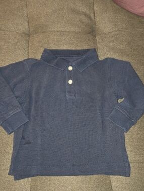 Lands' End Navy Long-Sleeve Mesh Polo Shirt